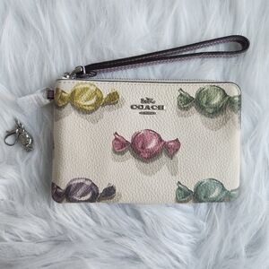 Coach Candy Print Wristlet - Cream and Multicolor